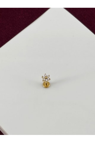 Minimal Güneş Şekilli Ve Taşlı Gold Piercing Gold