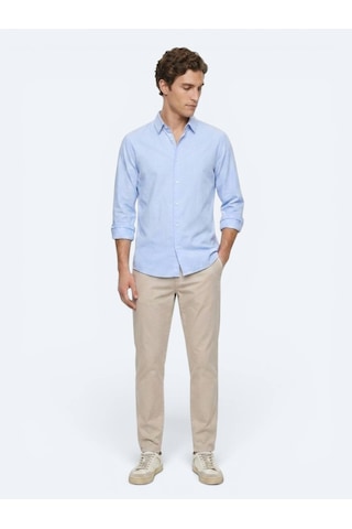 Kip Mavi Çizgili Regular Fit Uzun Dokuma Casual %100 Pamuk Gömlek