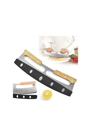 Maiyame 35cm Paslanmaz Çelik Pizza Kesici, Kaydırmalı Tasarım, Saf Kesim, Ahşap Kollü, Koruyucu Kılıfıyla Sebze Ve Pizza Kesim Aleti Diğer