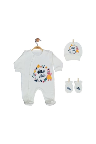 Pia Baby Gl 2200 İsme Özel Battaniyeli Tulum Set Krem
