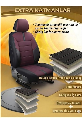 Yıldız Bordo Siyah Serisi Üniversal Oto Koltuk Kılıfı Ön Arka Koltuk Tam Set