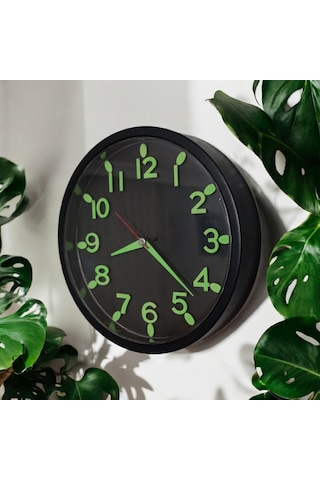 Fosforlu Kabartma Rakam Karanlıkta Parlayan Çocuk Odası Küçük Duvar Saati 22 Cm Siyah