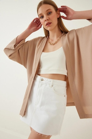 Trend Alisse Kadın Taş Bürümcük Kimono Ceket-düz Taş/bej Bej