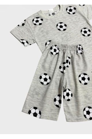 Aliş Kids Erkek Çocuk Pamuklu Gri Futbol Topu Desenli Kısa Kollu Şortlu Yazlık Pijama Takımı