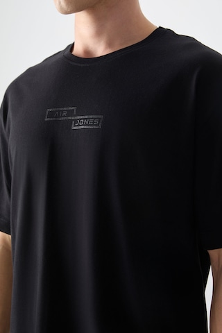 Air Jones Tommy Life Siyah %100 Pamuk Kalın Yumuşak Dokulu Oversize Fit Baskılı Erkek T-shirt - 88361 Siyah