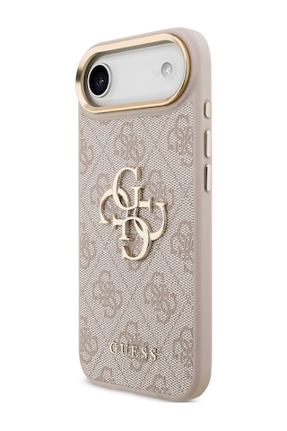 Apple Uyumlu iPhone 17 Air Kılıf Guess Lisanslı Gold Metal Kamera Çerçeve Metal Büyük 4g Yazı Logolu Kapak Pembe Pembe