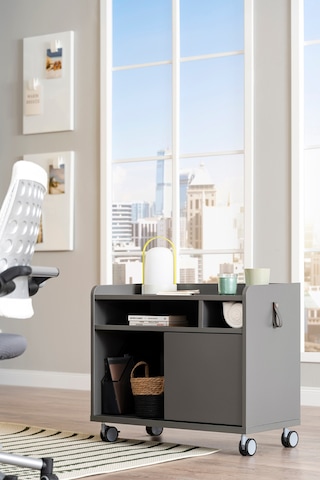 Creo Mobili Sürgü Kapaklı Organizer Smart Keson, Frenli Tekerlekli Ofis Ve Ev Komodini, Antrasit