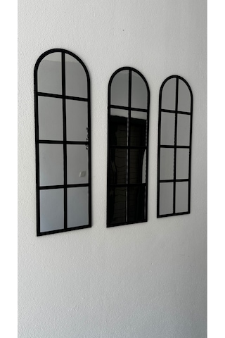 Pleksi Aynalı Siyah Mdf 3lü Duvar Penceresi 80x25 Cm Siyah