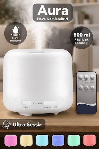 500 Ml Hava Nemlendirici - 7 Renk Led Işıklı Ultra Sessiz Buhar Makinesi Humidifier Aroma Difüzörü