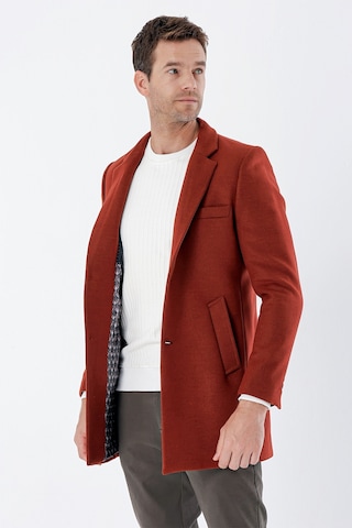 İmza Kiremit Kaşe Mono Yaka Kapitoneli Astar Slim Fit Dar Kesim Klasik Kaban 1008235171-Kiremit