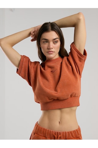 Everlast Bronx 1910 Oversize Turuncu Crop Kadın Kısa Kollu Sweatshirt Kiremit