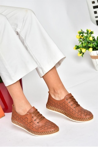 Fox Shoes P555004703 Taba Bağcıklı Hakiki Deri Günlük Kadın Ayakkabı Taba-hakiki Deri Taba