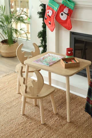 The Deer 1 Masa + 2 Sandalye (Çocuklar için Yaz-Sil Montessori Aktivite ve Etkinlik Masa Sandalye Takımı)