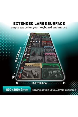 Excel Kısayol Tuşları Mouse Pad - Pc Ofis Elektronik Tablo Klavye Matı, Kaymaz Dikişli Kenar