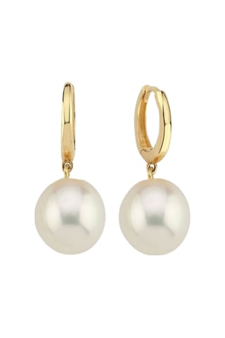 Beyaz Doğal İnci Halka Küpe 7 Mm Sarı