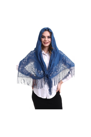 Narin Pamuk Tül Şal Lacivert 60x160