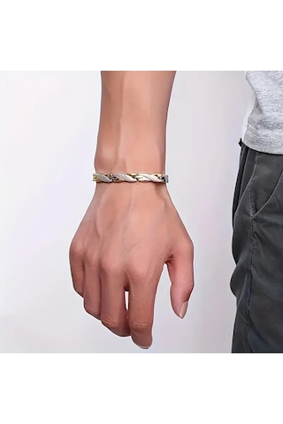 Erkek Bileklik Boss Erkek Bileklik 925 Ayar Gümüş Kaplama Örgü Model Şık Bileklik Çok Renkli