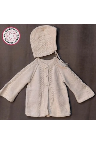 Uretti - Talia 8659 - 4004 El Örgüsü Kız Çocuk Beyaz Hırka Ve Şapka Takım - 2 Yaş Beyaz