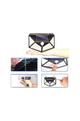 Solar Sensörlü Duvar Lambası Bahçe Lambaso Parlak Beyaz Işık Suya Dayanıklı Beyaz - Siyah