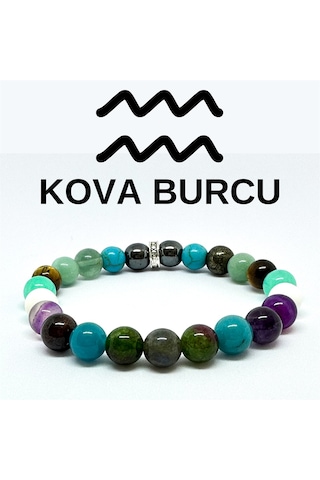 Kova Burcu Bilekliği 8mm Doğaltaş Bileklik - 15 Cm Çok Renkli