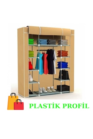 Beyazpazar Bez Dolap Plastik İskelet Yeni Gardırop Fermuarlı Bej