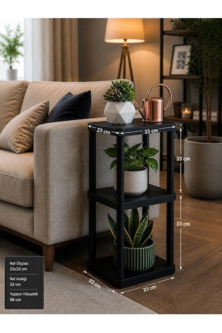 Sakura 3 Katlı Çiçeklik Saksılık Siyah