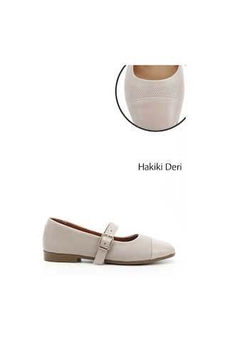 Gönderi(R) Gönderi R Bej Baskılı Mary Jane Hakiki Deri Babet Bej