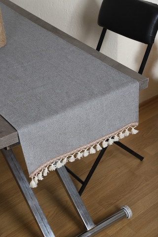 Dnc Home Tekstil Ndchome Keten Gri Antrasit Şeritli Ponpon Runner 150 X 45 Antrasit