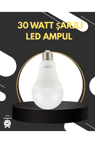 Acil Durumlar İçin Şarjlı Led Ampul 6400k Soğuk Beyaz 30 Watt Renkli