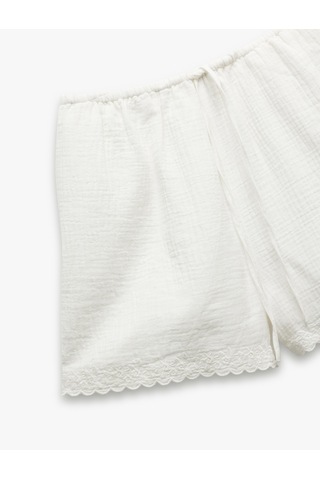 Koton Bol Kesim Pamuklu Beli Bağlamalı Fistolu Brodeli Mini Müslin Şort Kırık Beyaz 5sak40150pw Ekru