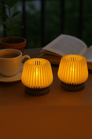 2li Dekoratif Mini Lambader, Masaüstü Lambası, Estetik Işıklı, Led Mumluk Çok Renkli
