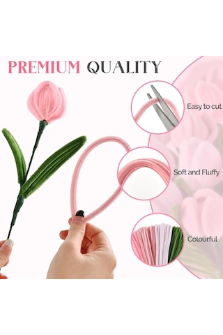 100 Adet 4'lü Şönil Set Pembe 25 Gül Kurusu 25 ,soft Pembe 25 Ordu Yeşili 25 Çiçek Tüylü Tel