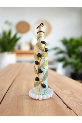 500 Ml Kil Kabartma Uygulama Akdeniz Ve Ege Dokunuşu El Yapımı Zeytinyağı & Üzüm Sirke Şişeleri, Yağ Yeşil