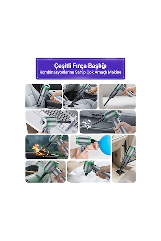Şarjlı Kablosuz Araç İçi Süpürge Güçlü Vakum Fırçasız Motor Üfleme & Vakum