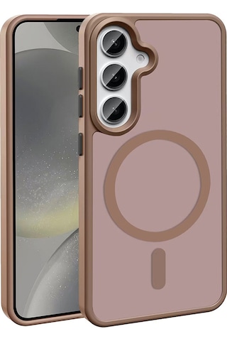 Samsung Galaxy Uyumlu S25 Plus Kılıf M-safe Şarj Özellikli Mat Arka Yüzey Mkst Sio Kapak - Kahverengi Kahverengi