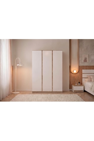 Asel 3 Kapaklı Elbise Dolabı Modern Gardırop Kıyafet Dolabı Beyaz