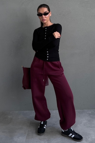 Bordo Geniş Paça Rahat Kalıp Lastikli Eşofman Altı Mg2581 Bordo