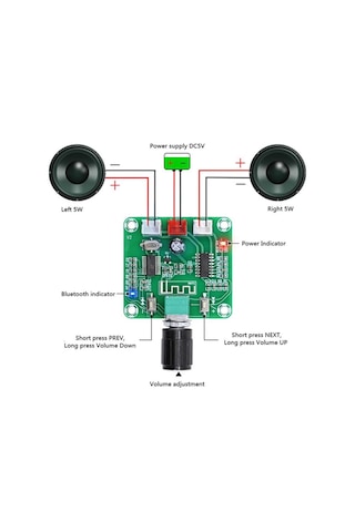 Xh-A158 Bluetooth Mp3 Modül Dc 5V Stereo 5W+5W Ses Müzik Çalma
