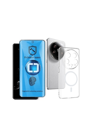 Vendas Xiaomi Mi 14 Ultra Kamera Korumalı M-safe Şarj Özellikli Şeffaf Zore London Sert Pc Kapak + Polymer Nano Ekran Koruyucu Şeffaf
