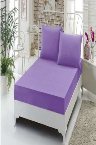 Altın Karma Havlu Lastikli Çarşaf Takımı 180x200 Cm 2 Adet 50x70 Cm Yastık Kılıfı Lila