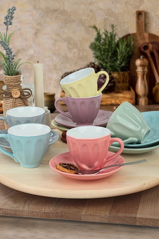 Keramika Soft Mix Badem Çay Takımı 12 Parça 6 Kişilik