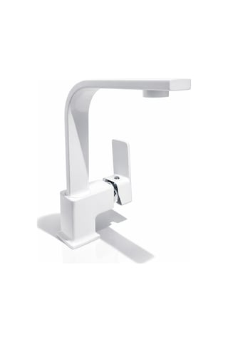 Beyaz Kare Banyo Lavabo Bataryası Musluğu Beyaz Krom Lavabo Bataryası Beyaz