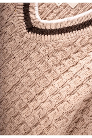 Cigit Saç Örgü V Yaka Kazak 2-9 Yaş Bej Bej