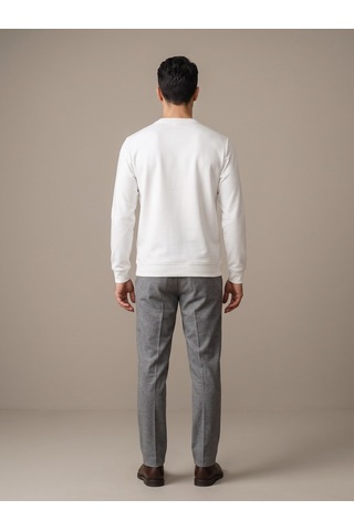 Maccali Erkek Beyaz İki İplik Bisiklet Yaka Sweatshirt