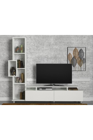 Dekorister Tulip Kitaplıklı Tv Ünitesi Beyaz