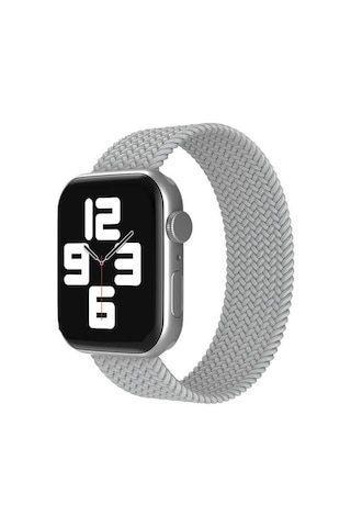 Wozlo Apple Uyumlu  Watch 1 2 3 4 5 6 7 8 Se Ultra Spor Loop Örgü Kordon M Beden 42/44/45mm - Açık Gri