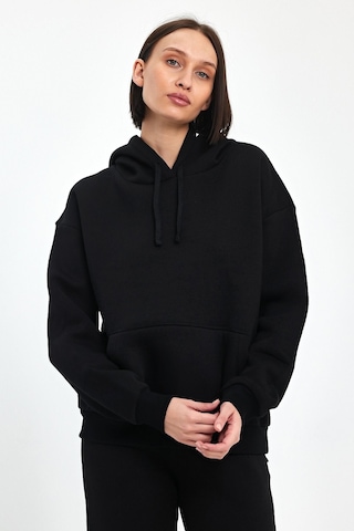 Odda Kadın Kapüşonlu Şardonlu Sweatshirt Siyah