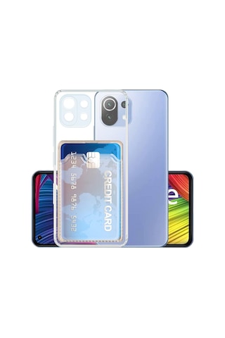 Kvy Xiaomi Mi 11 Lite Kamera Korumalı Kartlıklı Setra Şeffaf Silikon Kılıf