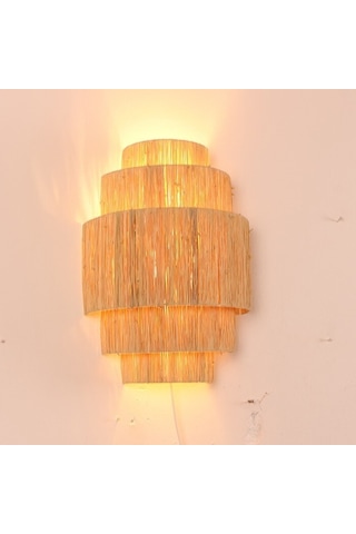 Bambu&rattan Salon Yatak Odası Antre Ahşap Doğal Aplik Avize Tasarım Rafya Aplik Aydınlatma 42x28cm-9036845663620 Ahşap