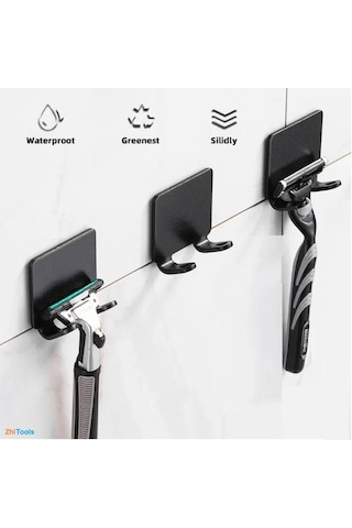 Zhltools Paslanmaz 2li Traş Bıçağı Tutucu Banyo Lif Askısı Çok Amaçlı Askı Siyah